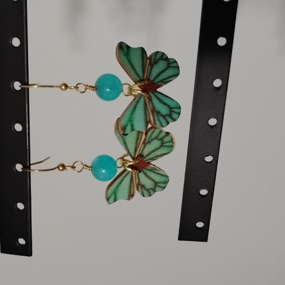 Elegant Butterfly Earrings with Gold Accents - Picture 4 of 4